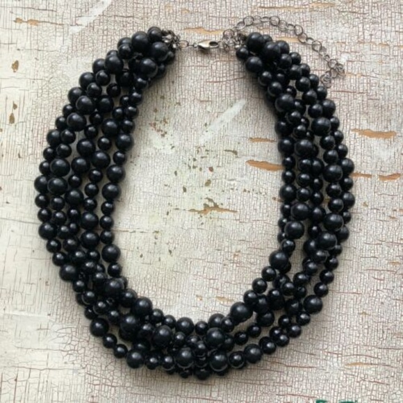 Black Lucite MultiStrand Beaded Statement Necklace - Picture 1 of 7